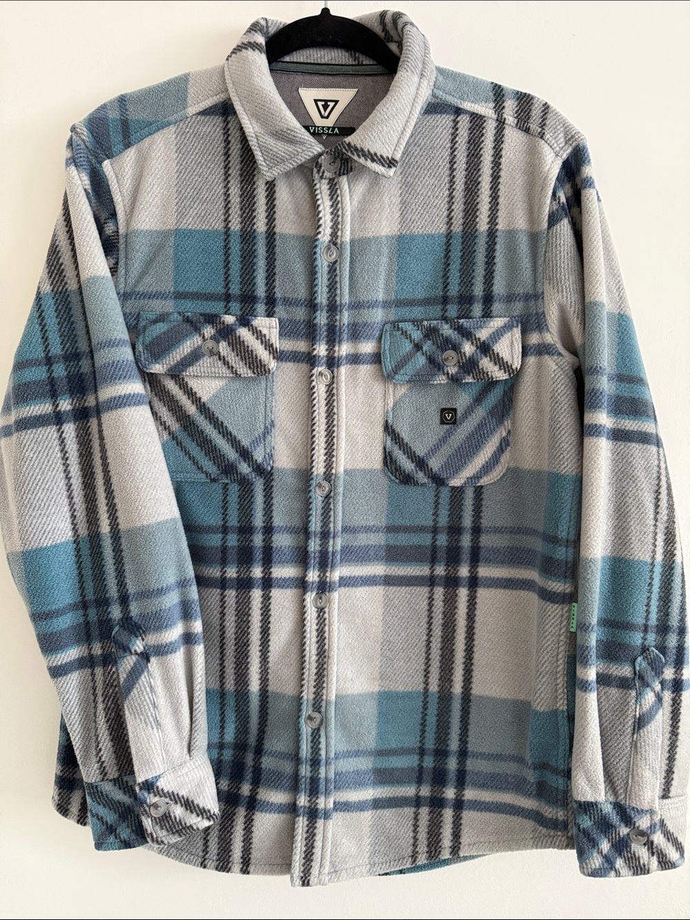 VISSLA E-Cozy Blue and Gray Plaid Button-Down Shirt Jacket